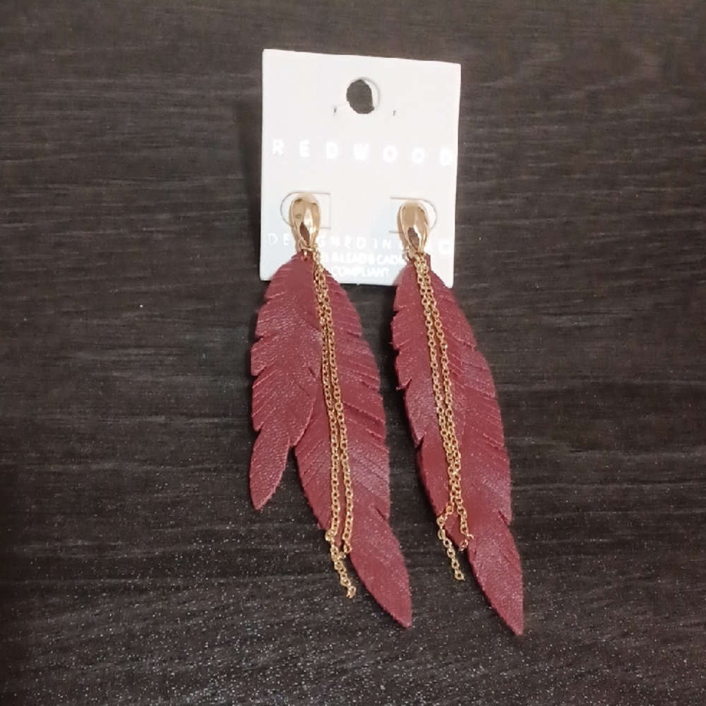 Feather Earrings with Gold Chain